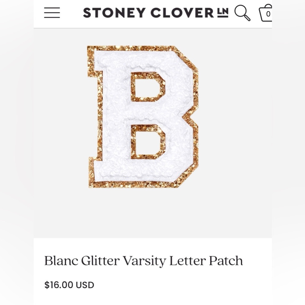 Stoney Clover Lane White and Gold Letter Patch
